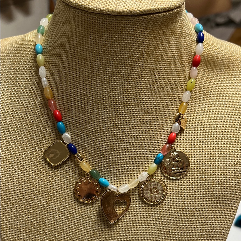 Anthropologie Colorful Beaded Necklace with 14 K Gold plated  Accents